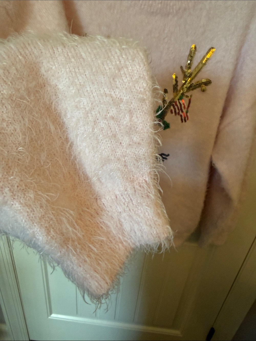 Holiday Time Pink Fuzzy Reindeer Crewneck Sweater - Picture 8 of 9